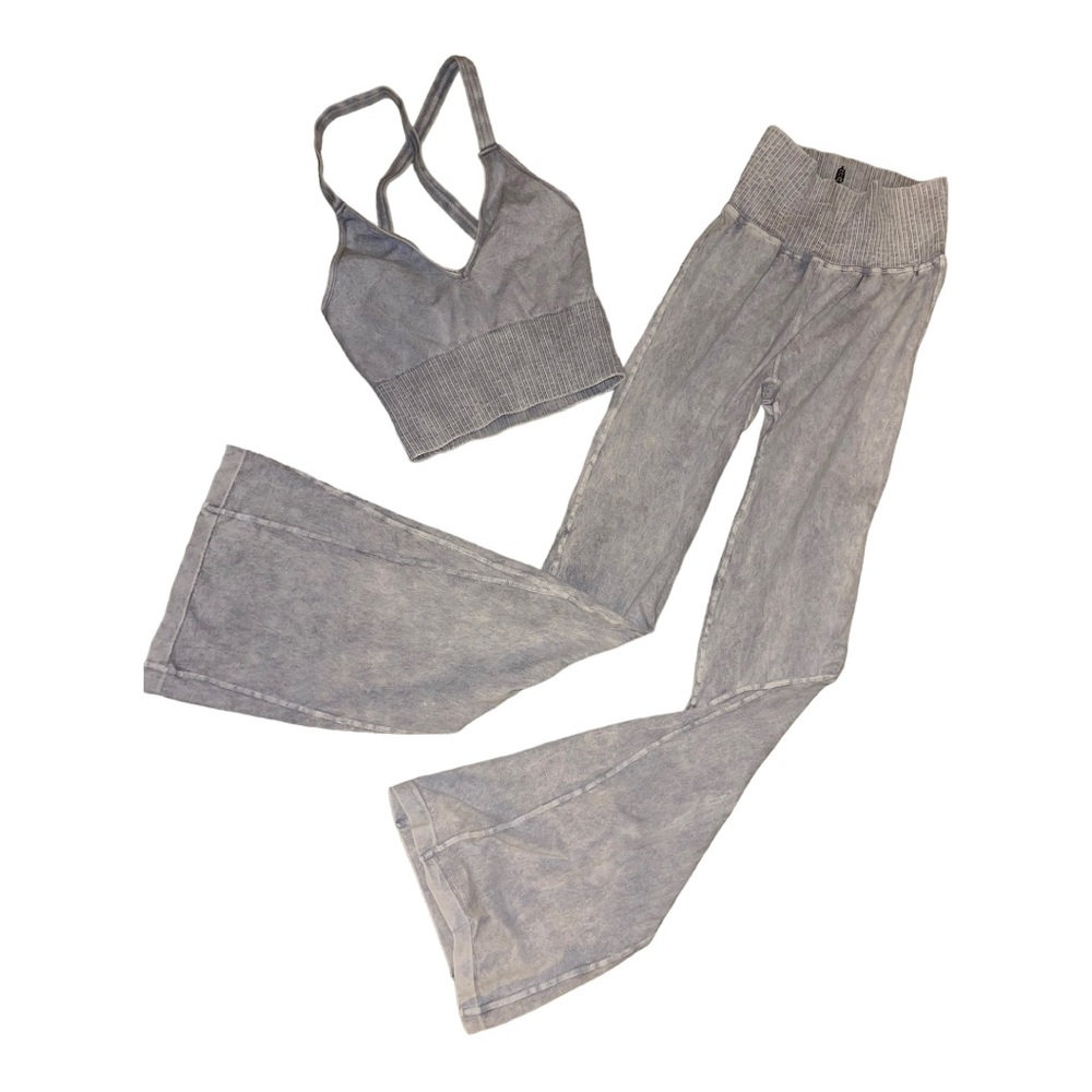 Free People Heather Gray Flare Pants and Crop Top Set